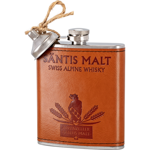 Whisky Säntis Malt Flachmann-Set Echt Leder